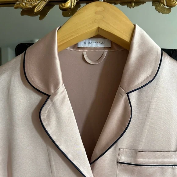 Olivia Von Halle Coco Oyster Black Pajama Set - Size 3 Medium US 8 - Picture 4 of 9